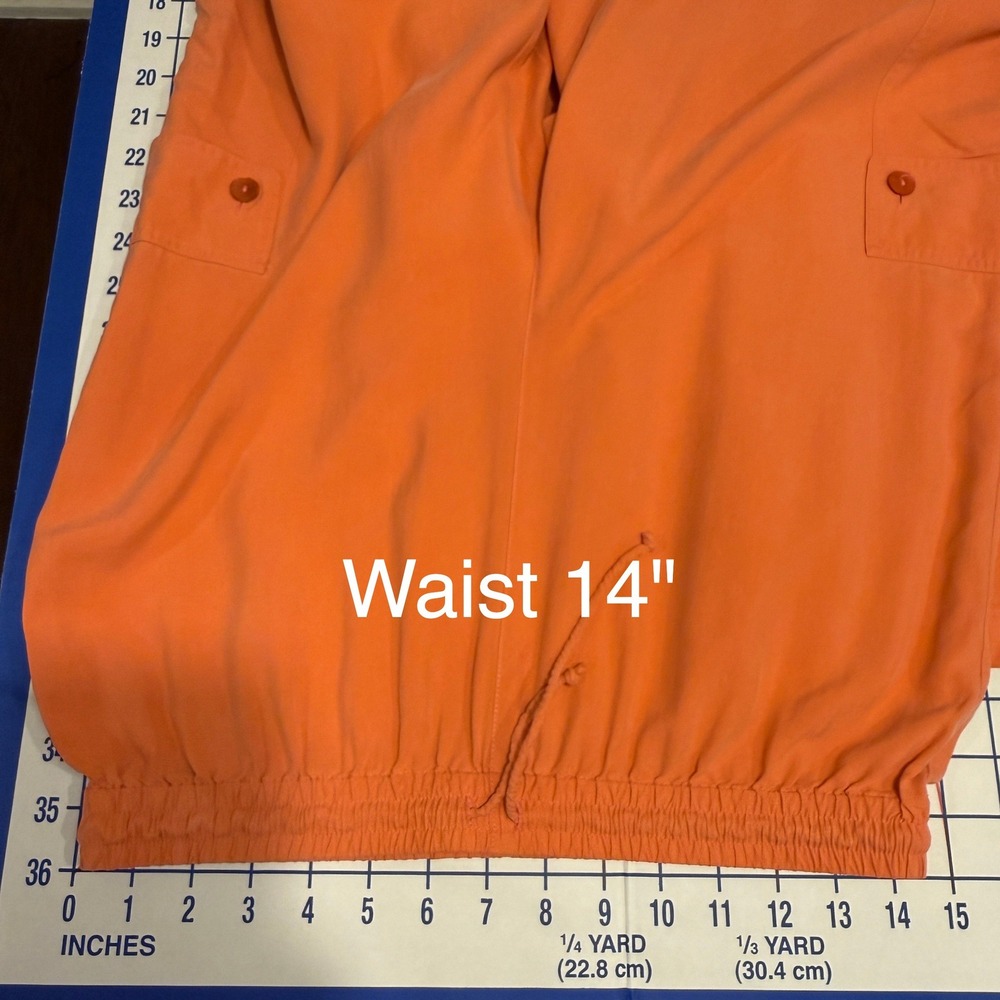 Good Clothes Collections Womens Vintage 100% Silk Cargo Pants Orange Wide Leg 10 - Picture 8 of 11